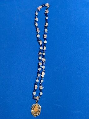 22" necklace made of Raw opals & Raw lapis w/ Stir Silver pendant.